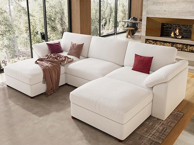 EASE MOOSE Oversized U Shape Sectional Modular Sofa,Wide Deep seat Sectional Sofa,FSC Certified Comfortable Chenille Cloud Modular Sofa
