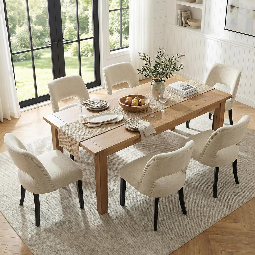 keoni Wooden Dining Chairs Set of 6 with Black Rubberwood Legs and Backrest