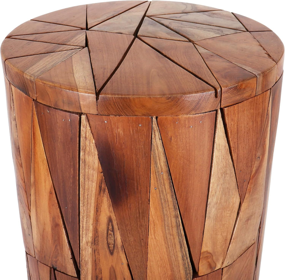 Teak Garden Stool - Rustic Farmhouse Side Table/Patio Side Table - Indoor Out...
