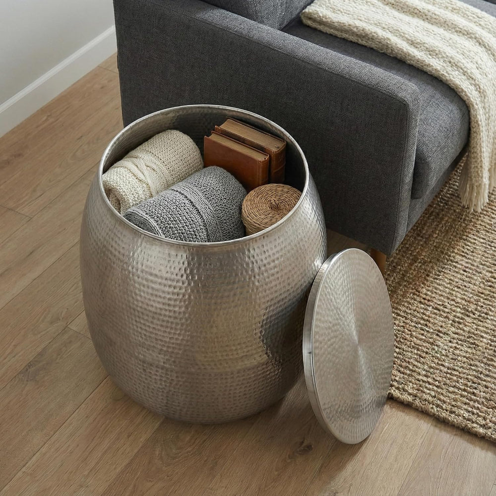 SIMPLIHOME Griffen Metal Storage Accent Table - 19 inch Wide Solid Metal Roun...