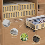 Bamboo Under Bed Storage Containers with Wheels, 2 Pack Under the Bed Shoe Storage Bins, Wood Rolling Underbed Drawers with Bag Organizer for Bedroom, Sheets Clothes Blanket Comforter, Under Crib Toy