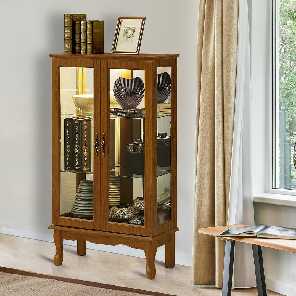 Lighted Curio Cabinet, Modern Floor Standing Glass Curio Cabinet Display Case...