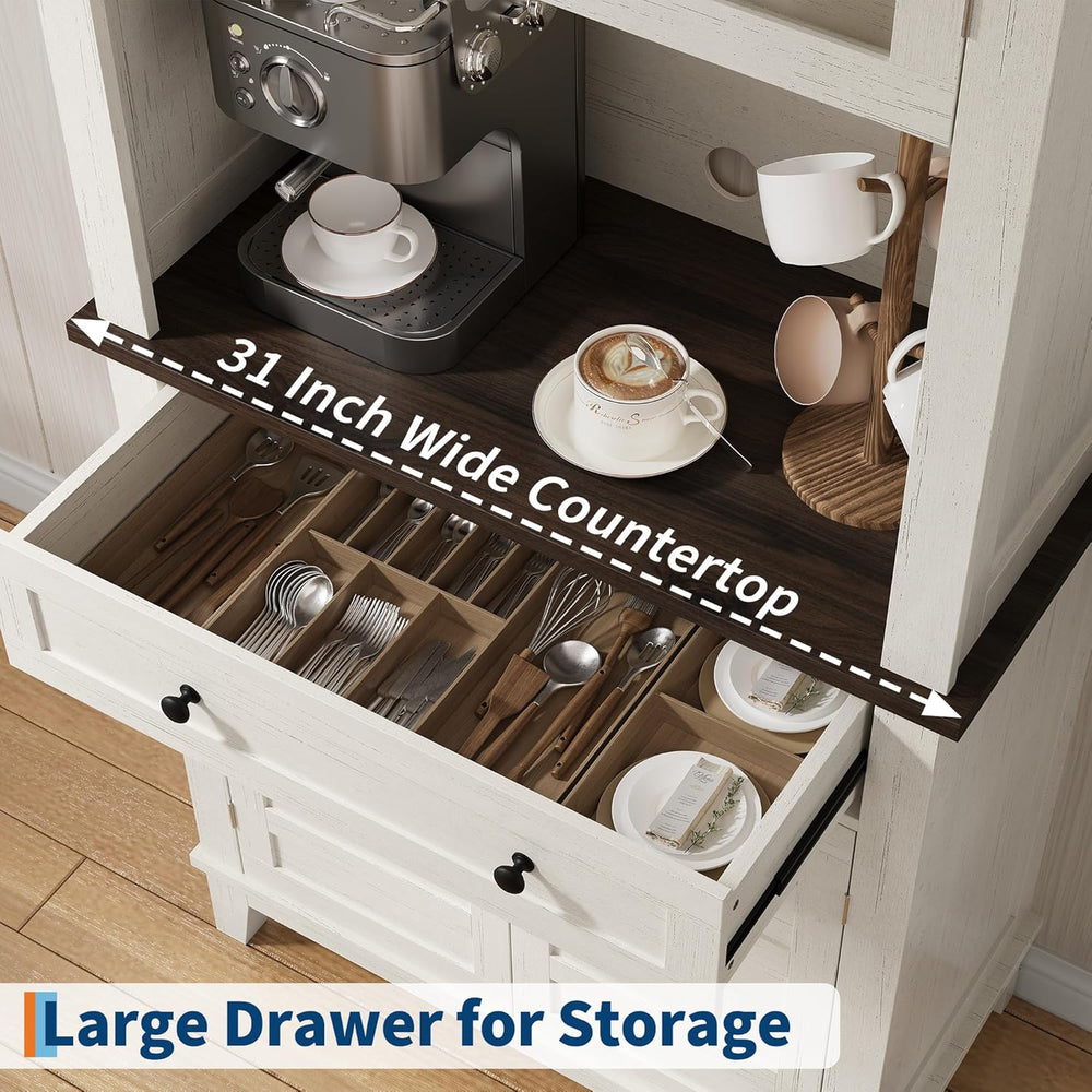 Multi-Functional Hutch – Elegant 72" White Pantry Coffee Bar Cabinet for...