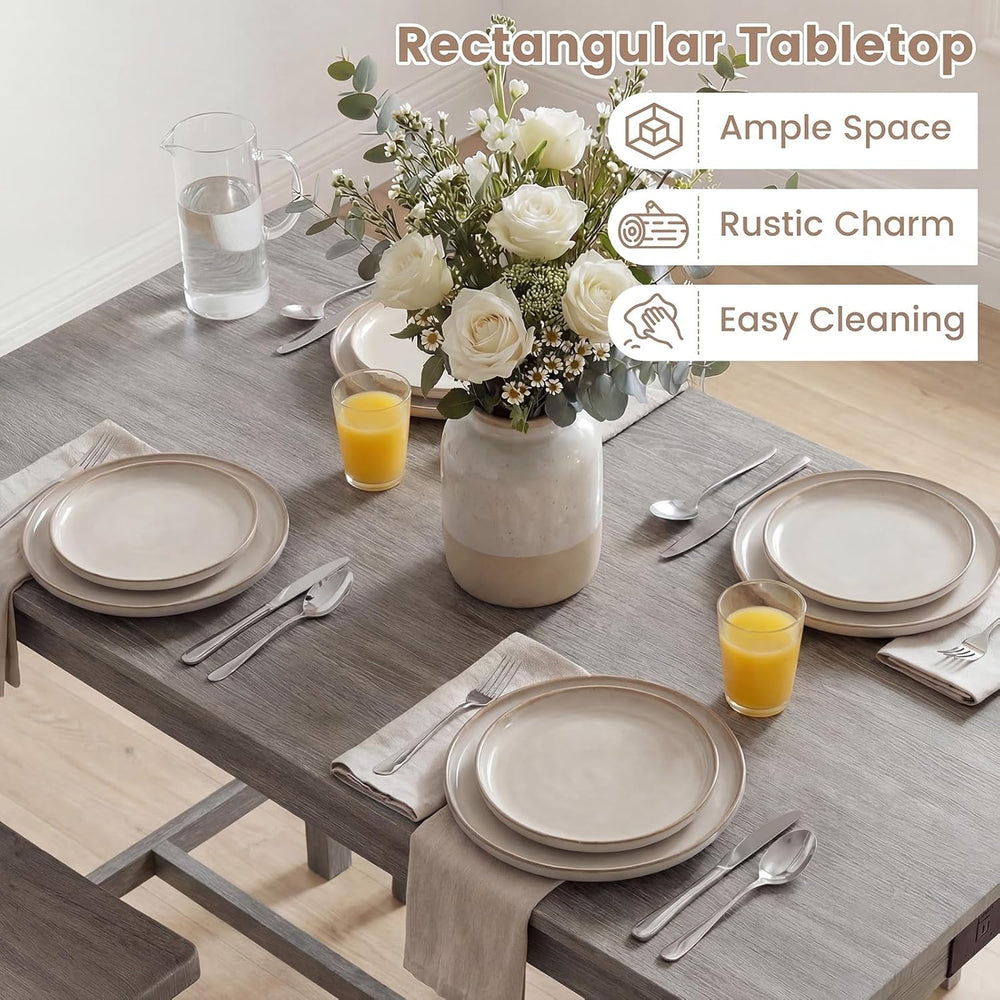 GIANTEX 4-Piece Counter Height Dining Table Set with Power Outlet, Solid Rubb...