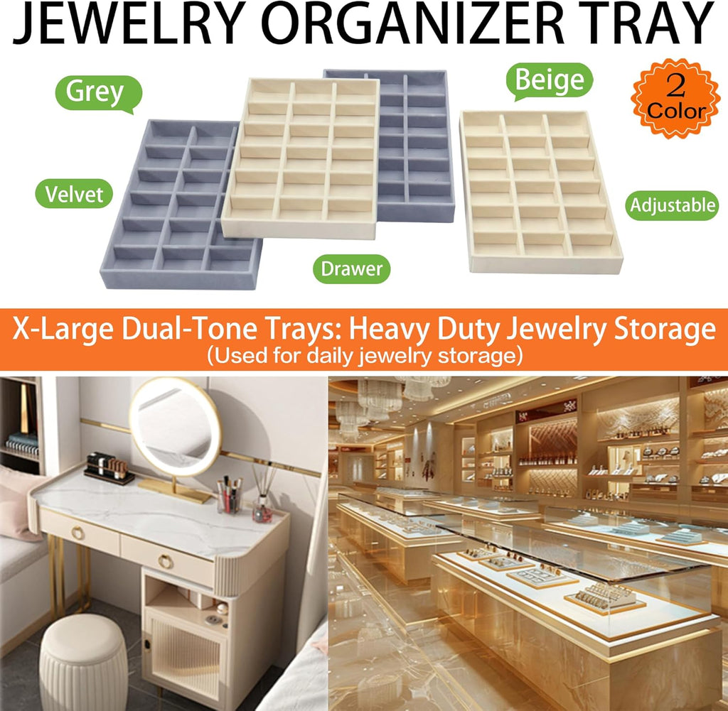 X-Large Jewelry Trays 8 Pack Stackable Velvet Jewelry Organizer Tray Earring Holder Organizer for Drawer Insert Dresser for Rings Studs