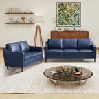 Kingfun Living Room Furniture Sets, 3 Seater Couch and Loveseat, Mid Century Modern Sofa Set, Faux Leather Couch with Solid Wood Frame for Living Room & Bedroom, Royal Blue