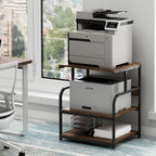 Large Printer Stand with Adjustable Storage Shelf, 3 Tier Printer Cart with Wheels for Home Office Organization, Rolling Table Stand for Heat Press Mini Fridge, Industrial Style