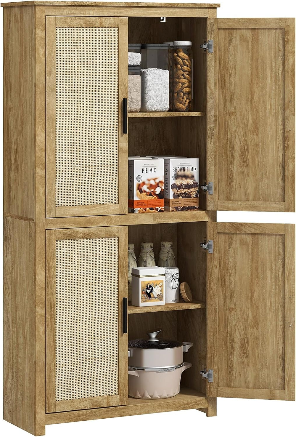 72" Tall Kitchen Pantry Storage Cabinet, Freestanding Buffet with 4 Ratt...