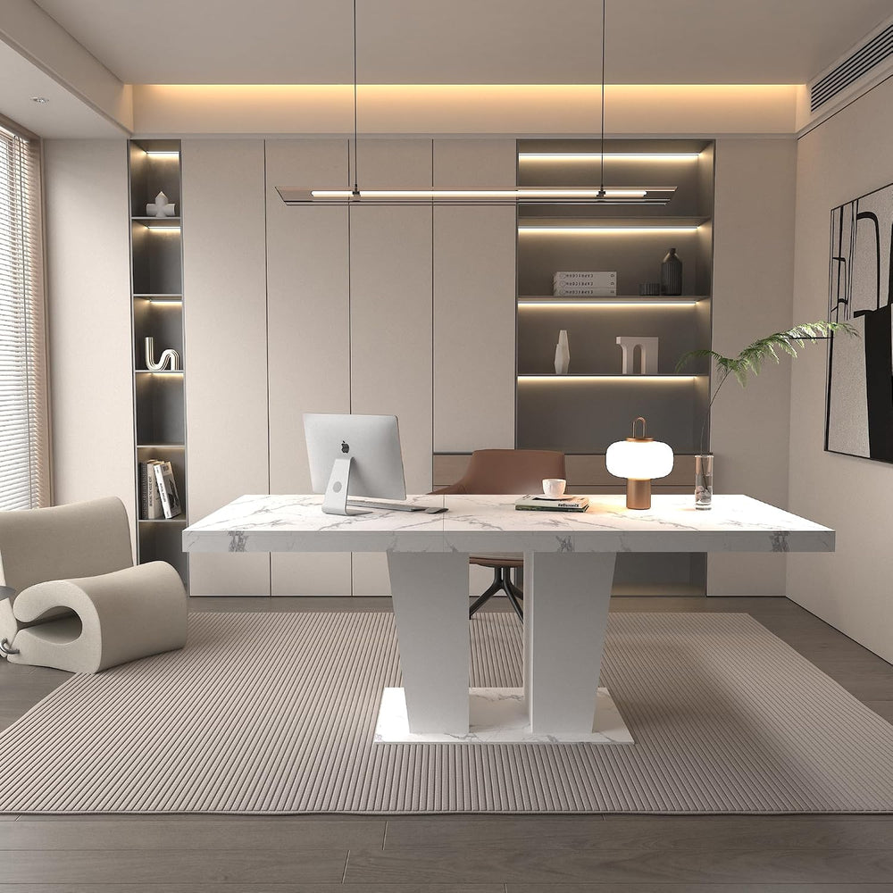 78.74" Extendable Dining Room Table for 6-10 Modern Faux Marble Wooden E...