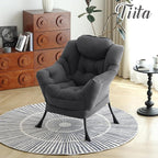 Tiita Lazy Chair, Modern Large Accent Lounge Armchair, Comfy Leisure Sofa Reading Chair with Footrest for Bedroom, Living Room, Dorm Rooms, Garden and Courtyard, Dark Grey