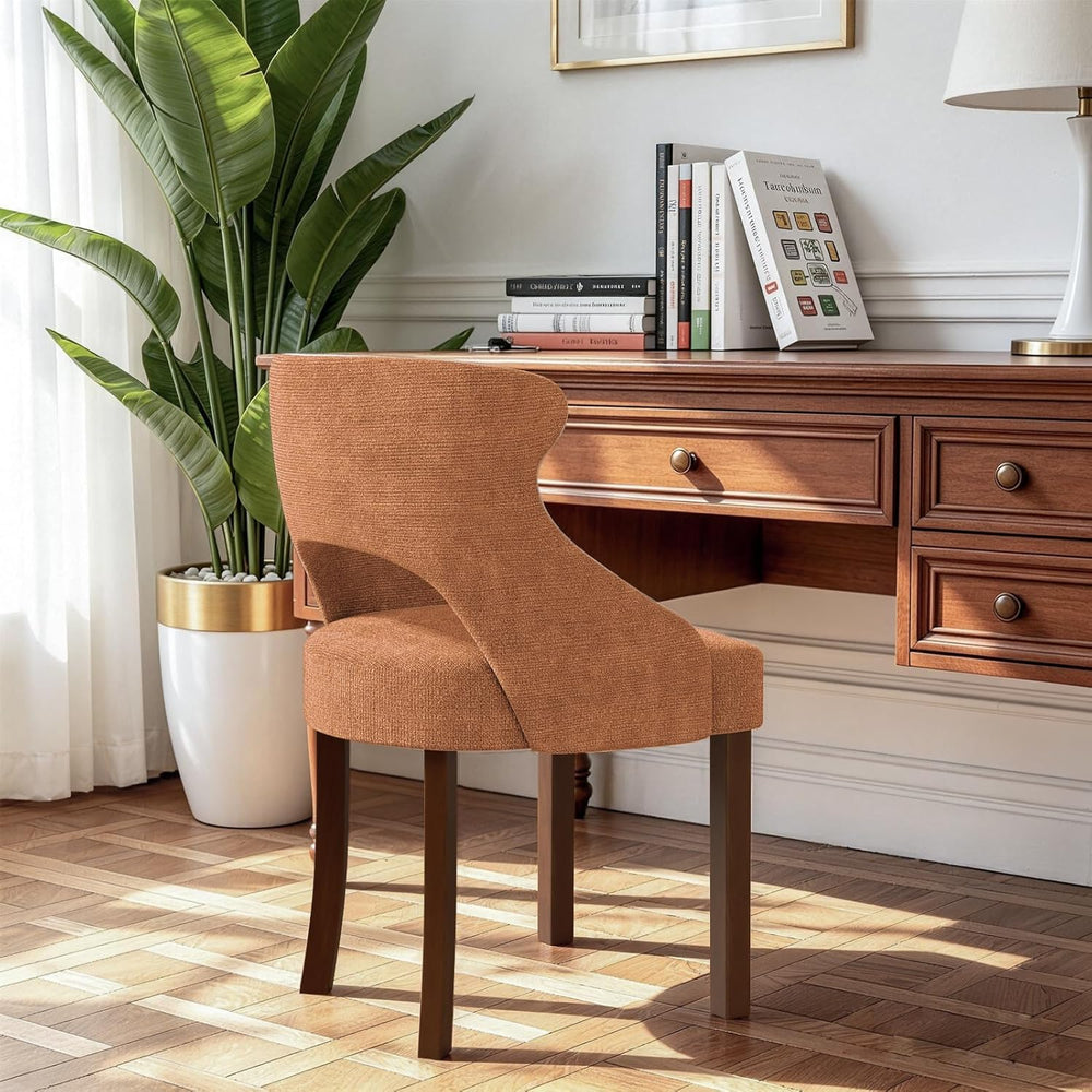 Wooden Dining Chairs Set of 4,Mid Century Modern Fabric Upholstered Dining Ro...
