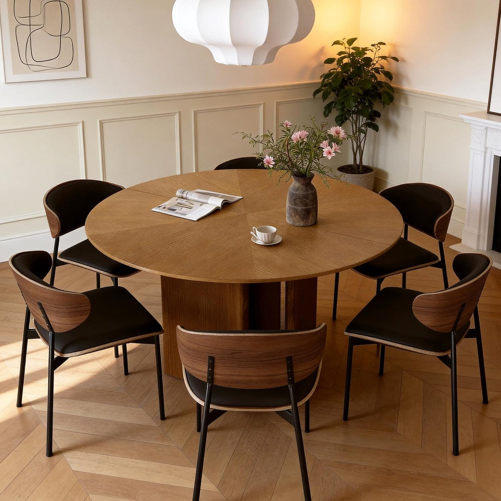 59" Round Wood Dining Table – Mid-Century Modern Kitchen Table with Pede...