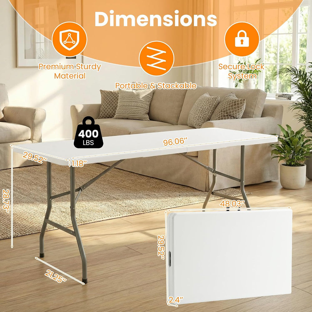 SEALAMB Portable 8FT Plastic Folding Table for Indoor & Outdoor, Heavy Du...