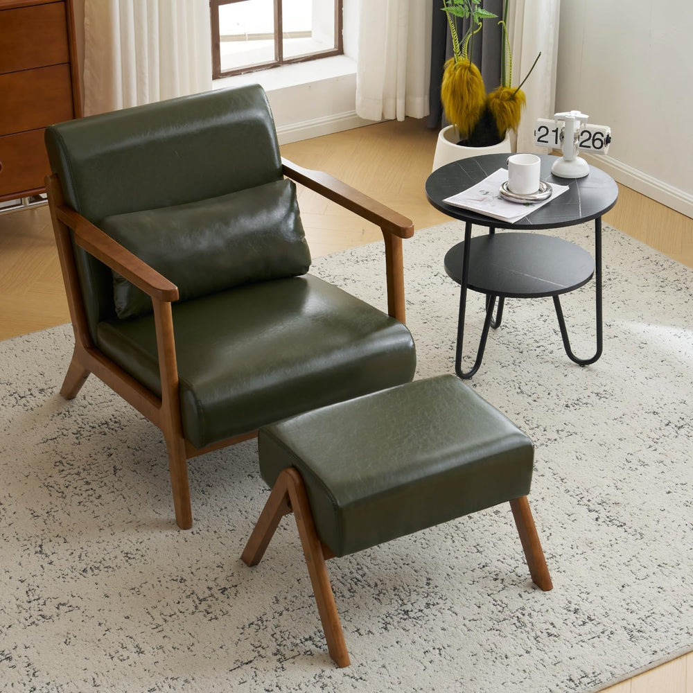 MOJAY Modern Accent Chair with Ottoman, PU Leather Upholstered Armchair Livin...