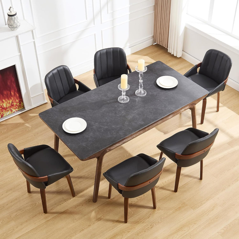 Swivel Dining Chairs Set of 6, Black Leather Dining Room Chairs | Mid Century...