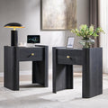 23.6" Tall Modern Nightstand Set of 2, 22" Wide Curved Bedside Table with Charging Station, Wooden Night Stand with 1 Storage Drawer, Large End Table for Bedroom, Living Room, Dark Grey