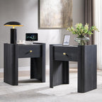23.6" Tall Modern Nightstand Set of 2, 22" Wide Curved Bedside Table with Charging Station, Wooden Night Stand with 1 Storage Drawer, Large End Table for Bedroom, Living Room, Dark Grey