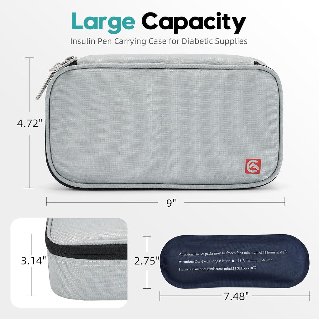 ALLCAMP Insulin Cooler Travel Case TSA Approved, Diabetic Medication Cooler Bag with 4 Ice Packs & Multi-Layer Storage, Portable Medical Cooler with Insulation Liner(Light Gray)
