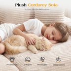 85 Inch Double Chaise Lounge Chair Indoor, Oversized Corduroy Upholstered Boneless Sofa Bed, Deep Seat Sleeper Couch Reading Chairs Cloud Sofas for Living Room, No Assembly Required, Beige