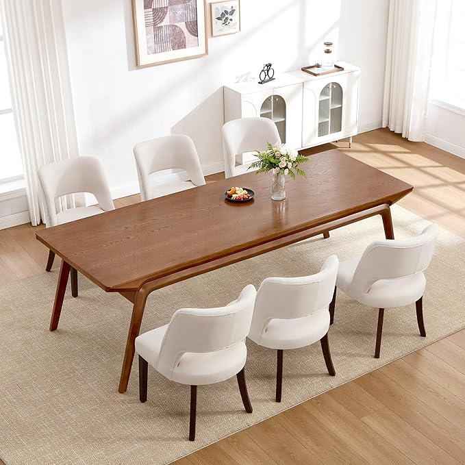 Dining Chairs Set of 6,Modern Dining Room Chairs with Thick Cushions,Upholstered Linen Fabric Kitchen Chairs for Kitchen Dining Room Beige