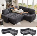 Vipbear 5 Seat L Shaped Modular Sectional Sleeper Sofa Bed with Pull Out Bed/Reclining Backrest/USB Ports/Storage Seat, Sectional Sleeper Couch, Tool-Free Assembly, Chenille Dark Grey