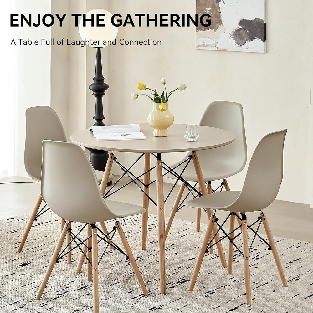 5-Piece Round Dining Set, 35.5" Sand Table Chairs Set of 4 | Kitchen Tab...