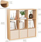 Cube Storage Organizer Bookcase, Decorative 11 inch Open Back Cubical Shelf with Thickened Border, Display Bookshelf for Living Room, Home Office, Sturdy Room (Natural Oak, 9 Cube)