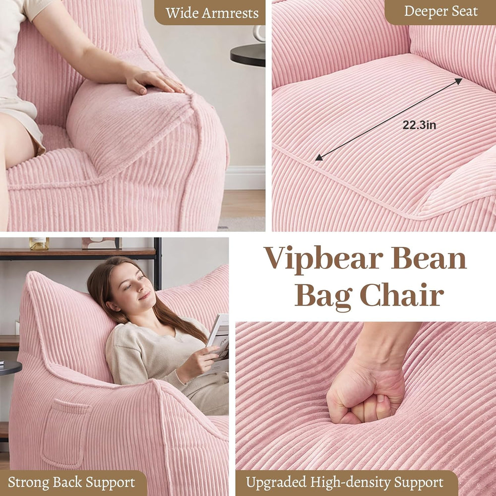 Vipbear Bean Bag Chair for Adults, Chair with Memory Foam | 35.5" Cordur...