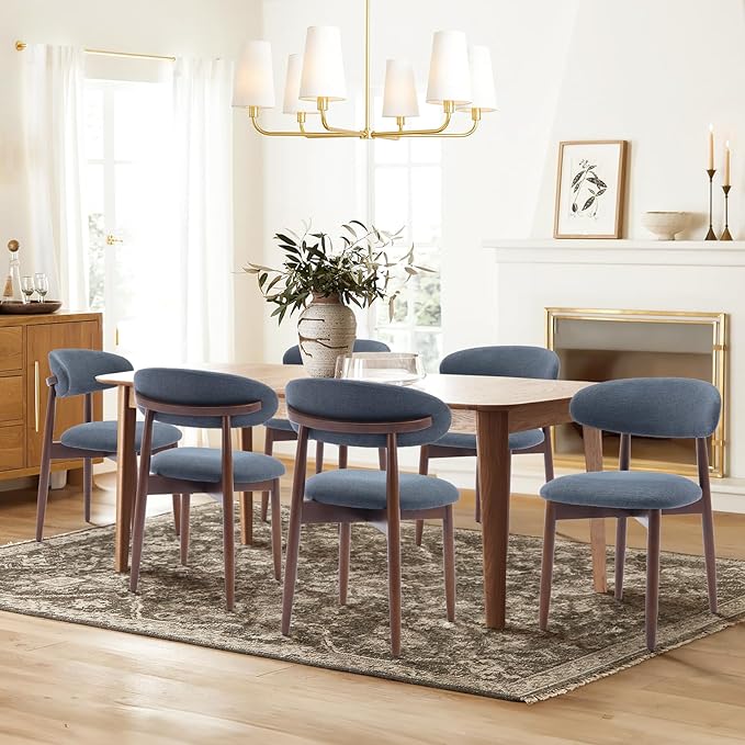 COLAMY Wooden Dining Chairs Set of 4, Modern Fabric Upholstered Dining Room Chair, Farmhouse Kitchen Side Chairs with Foot Pegs, Blue
