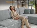 Oversized Modular Sectional Sofa V-Shaped Cloud Couches Gray | 7 Seater Large Deep Seat Couch Luxury Sectional Couches for Living Room, Solid Wood Frame, Removable Washable Cover