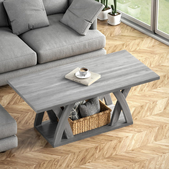 FROMJBEST Wood Coffee Table for Living Room, 47" Center Table, Grey