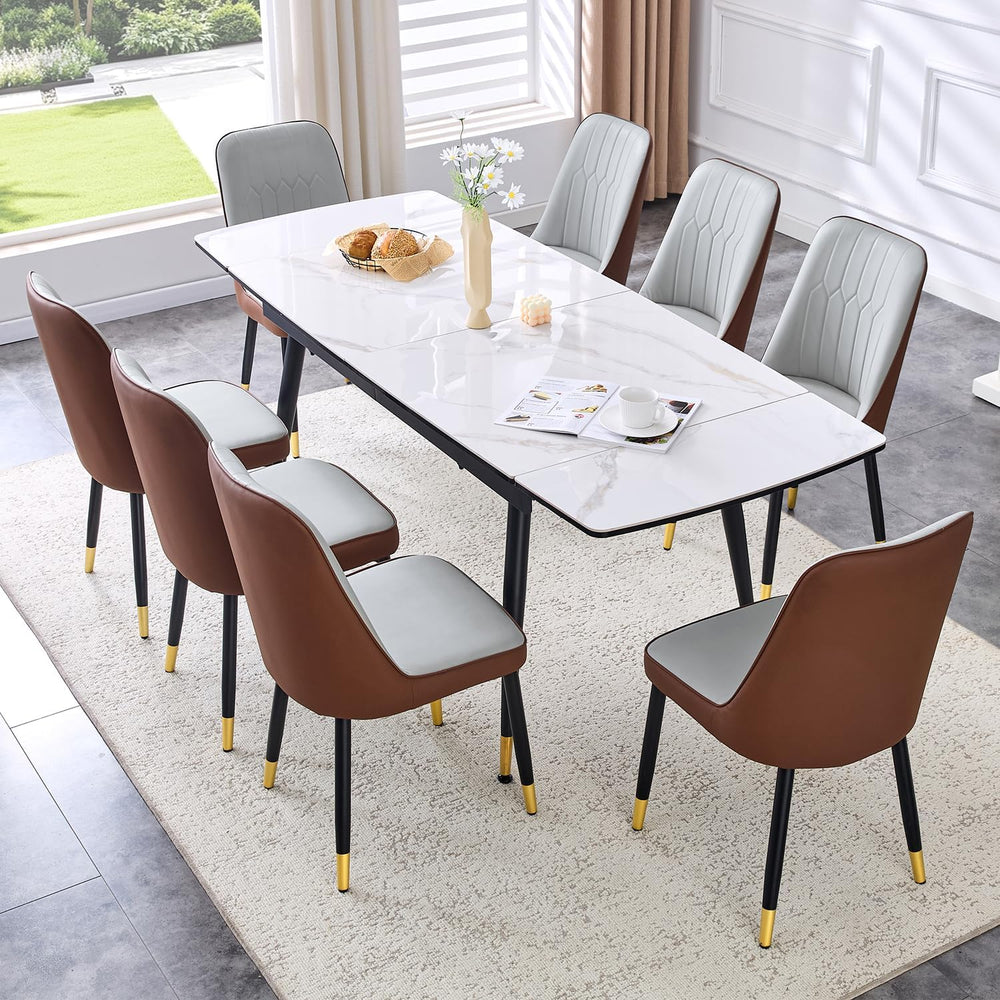 55In-79In Expandable Dining Table Set for 8, Modern Thickened Sintered Stone ...