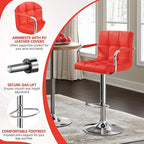 Yaheetech Bar Stools Set of 2, PU Leather Adjustable Swivel Barstools, Hydraulic Kitchen Counter Height Bar Chairs with Armrest and Back for Bar, Kitchen, Dining Room, Red