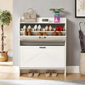 Shoe Storage Cabinet with 2 Flip Drawers, Freestanding Shoe Cabinet Organizer with Metal Flip Frame for Entryway, Hallway, Foyer, White