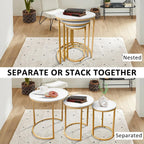 AT-VALY Nesting Tables Coffee Table Set of 3,Round Side Table Small Accent Table for Living Room,Bedroom Apartment (Gold)