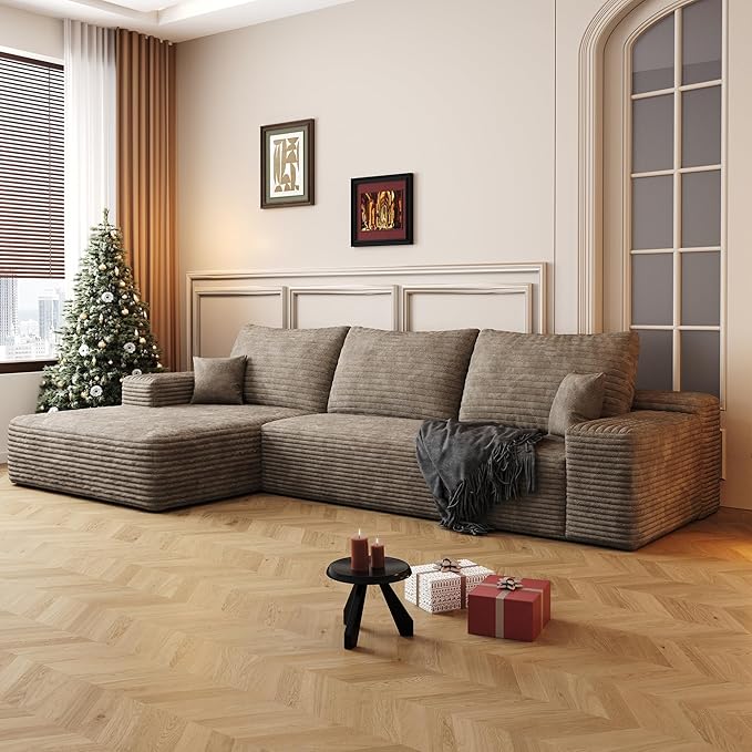 Eafurn Oversized L-Shaped Modular Sectional Sofa with Chaise, Fluffy Corduroy Upholstered Couch with Deep Seat, Minimalist Flexible Combination for Living Room | Breathable material, Full Foam, Anti-slip