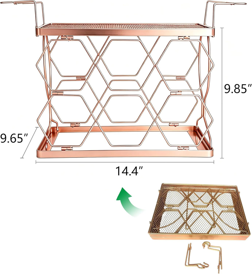 Countertop Wine Rack Organizer - Holds 6 Oversized Bottles & 4 Glasses | Freestanding Small Metal Bottle Holder, Perfect for Home Décor, Kitchen Storage and Cabinet | No Assembly