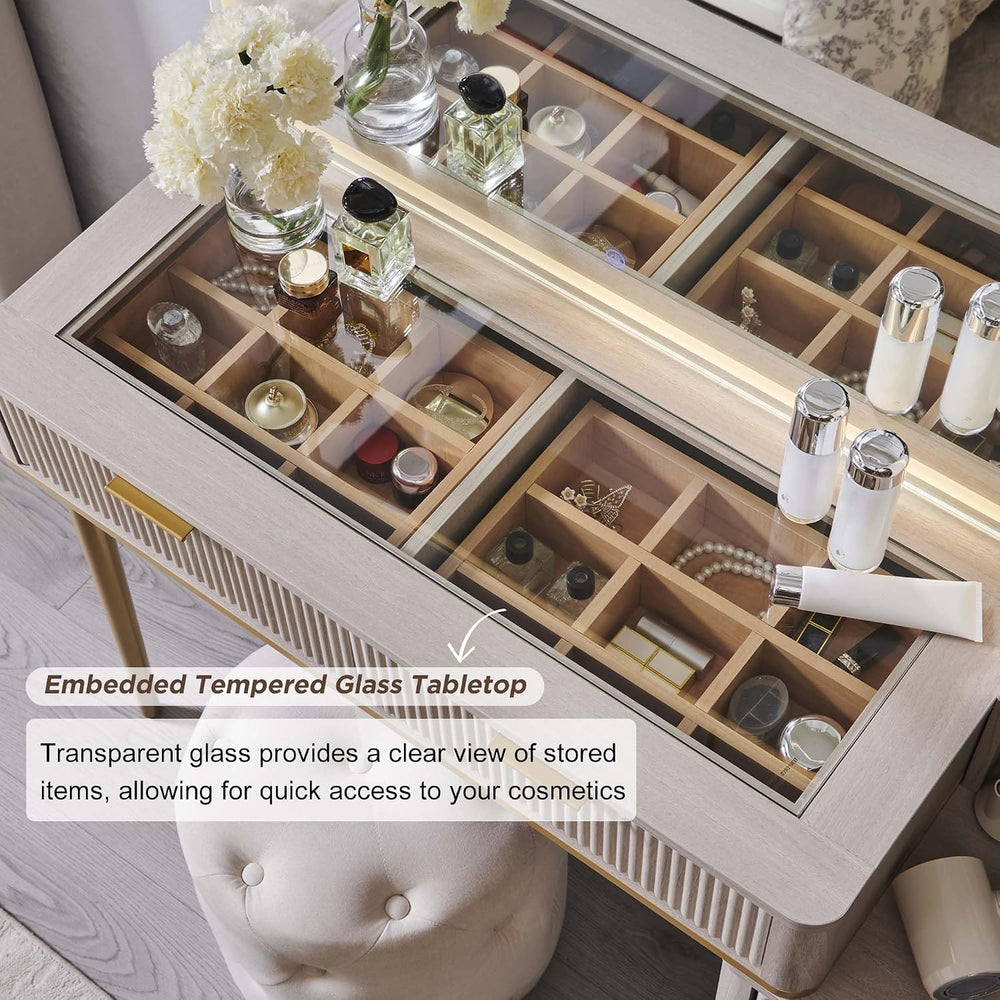 T4TREAM Fluted Makeup Vanity Desk with 36" HD Lighted Mirror, 48" B...