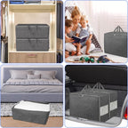 2Pack 105L Extra Large Storage Bags, Folding Comforter Blanket Storage Bags Closet Organizers and Storage Containers with Strong Handles&Zippers Clear Window for Clothes Bedding Pillow, Black
