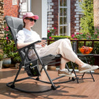 Timber Ridge Oversized Folding Rocking Camping Chair, Padded Outdoor Rocker with High Back, Portable Outdoor Chair for Patio, Garden, Lawn, Supports up to 400 lbs, Gray | Foldable Padded Outdoor Rocker with High Back, Portable Outdoor Chair for Patio
