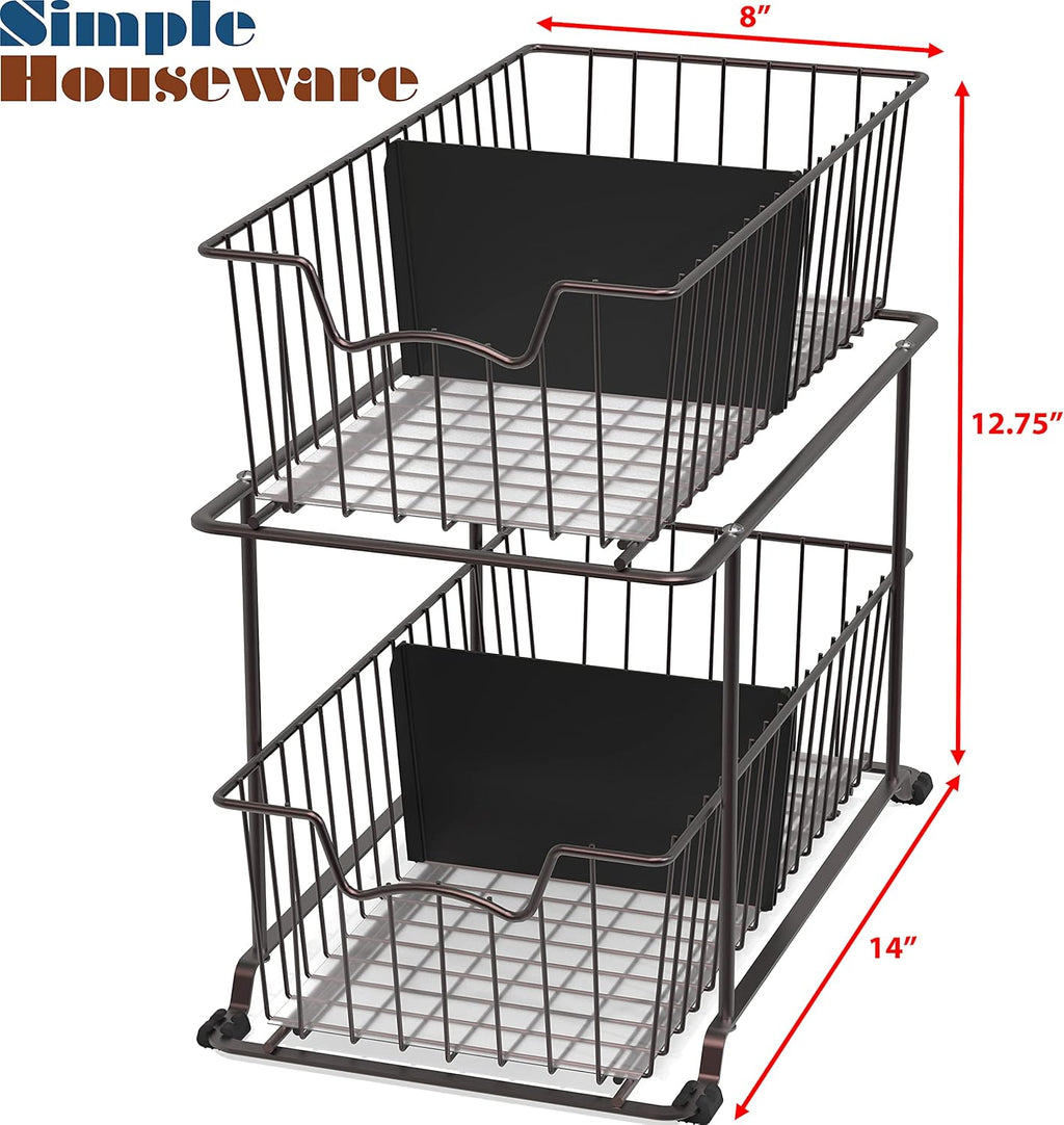 SimpleHouseware 2 Tier Cabinet Wire Basket Drawer Organizer, Brown