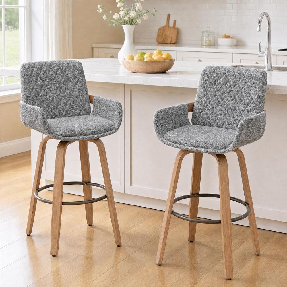 Bar Stools Set of 2, Bar Height Barstools with Back and Arms Mid Century Mode...