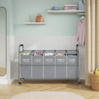 Tajsoon 5 Bag Laundry Sorter Cart, Laundry Hamper Sorter Basket with Heavy Duty Lockable Rolling Wheels for Clothes Storage, Grey & White