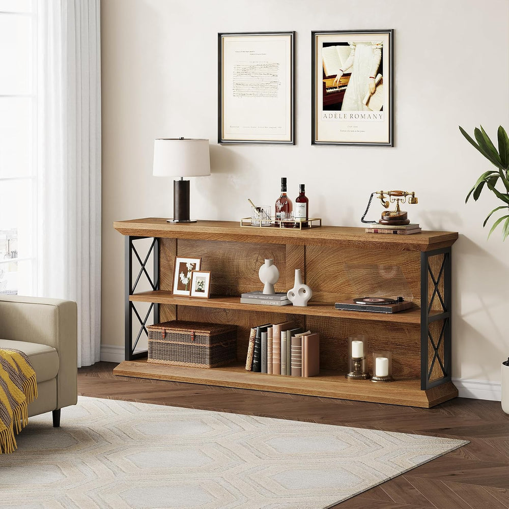 63" Entryway Console Table with 3-Tier Storage Shelf, Behind Couch | 3-T...