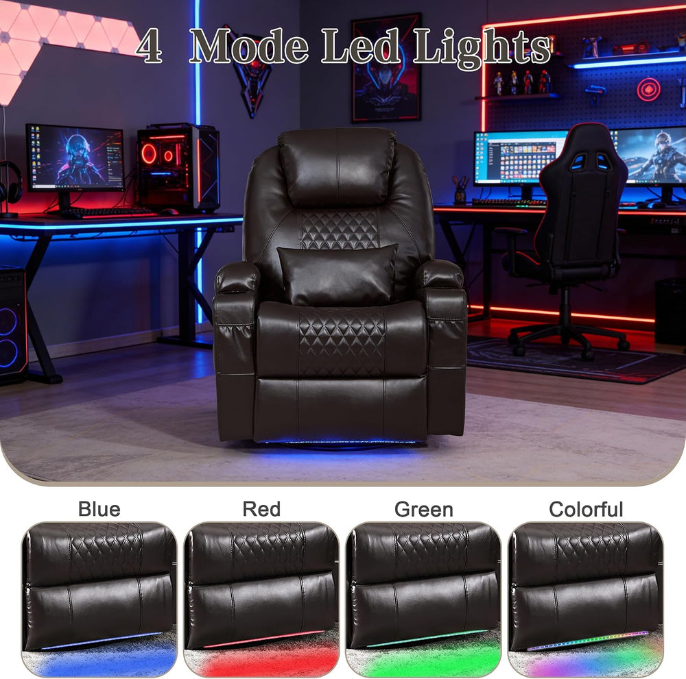 AHMED Dual Motor Power Swivel Rocker Recliner Chair, Faux Leather, Brown | El...