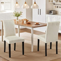 VECELO Upholstered Dining Chairs Set of 2, Modern Fabric and Solid Wood Legs & High Back for Kitchen/Living Room- Beige