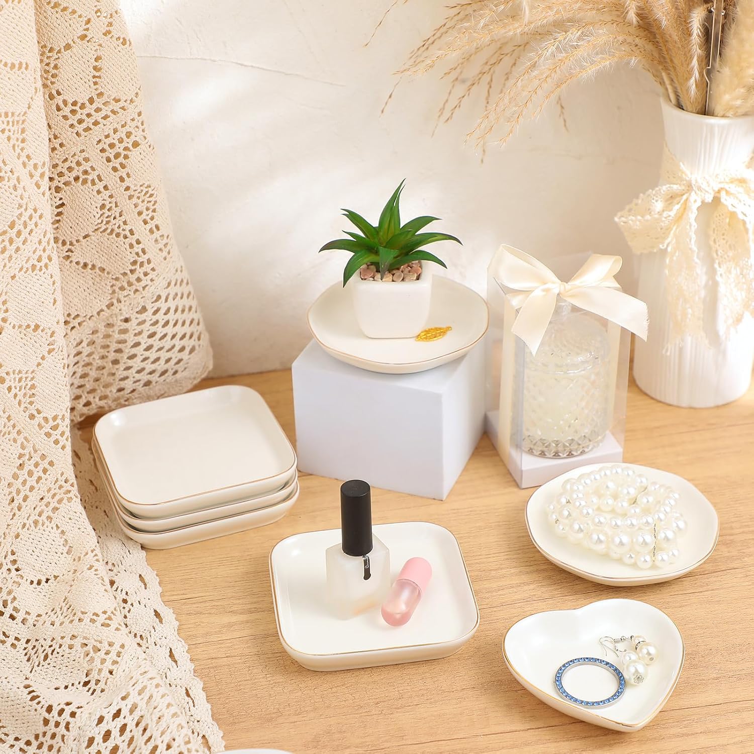Shappy 12 Pcs Ceramic Jewelry Tray 4.5 in Ring Dish Bulk Decorative Trinket Dish for Bridal Shower Weddings Birthdays Gifts
