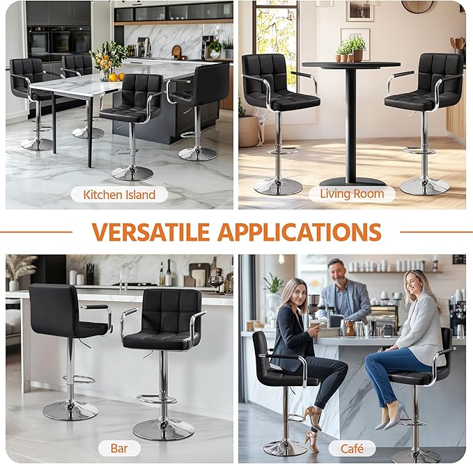 Yaheetech Bar Stools Set of 2, PU Leather Height Adjustable Swivel Barstools,...