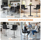 Yaheetech Bar Stools Set of 2, PU Leather Height Adjustable Swivel Barstools, Hydraulic Kitchen Counter Height Bar Chairs with Armrest and Back for Kitchen, Dining Room, Black