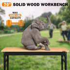 Betterhood 70" Adjustable Workbench on Wheels, 2000 LBS Heavy Duty Work Table with Power Outlets & Pegboard, Rubber Wood Workstation for Garage, Workshop, Office, Home, Commercial